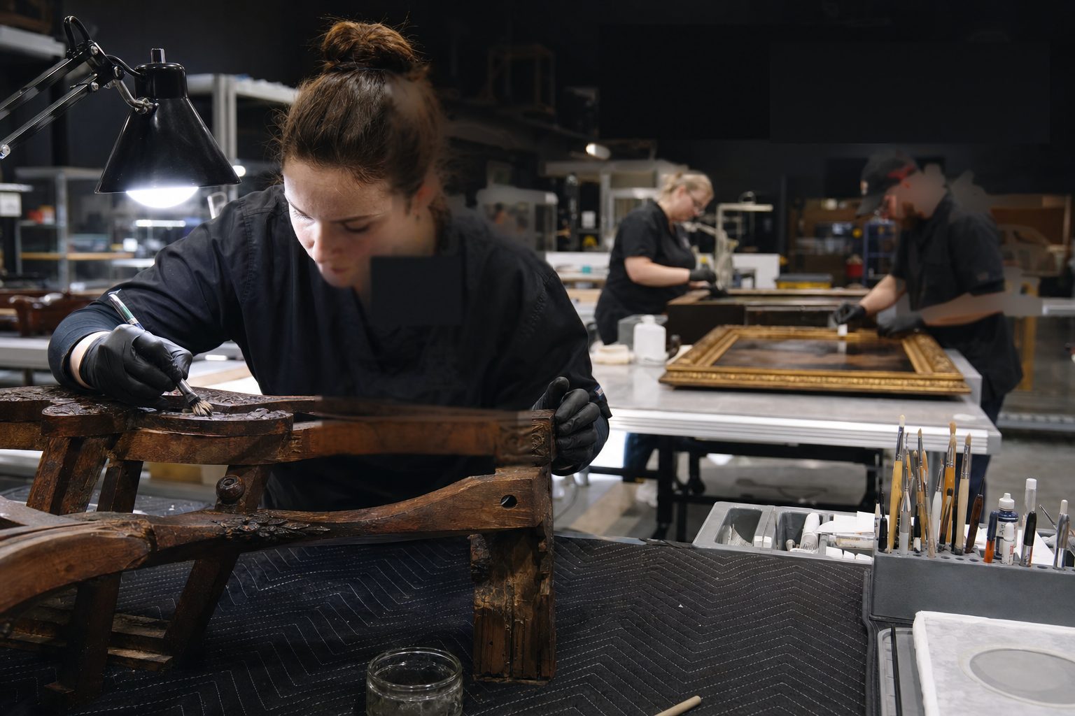 Specialists carefully cleaning and restoring personal belongings after disaster